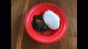 Nsima with bonongwe and peanut flour relish - Malawi, Africa